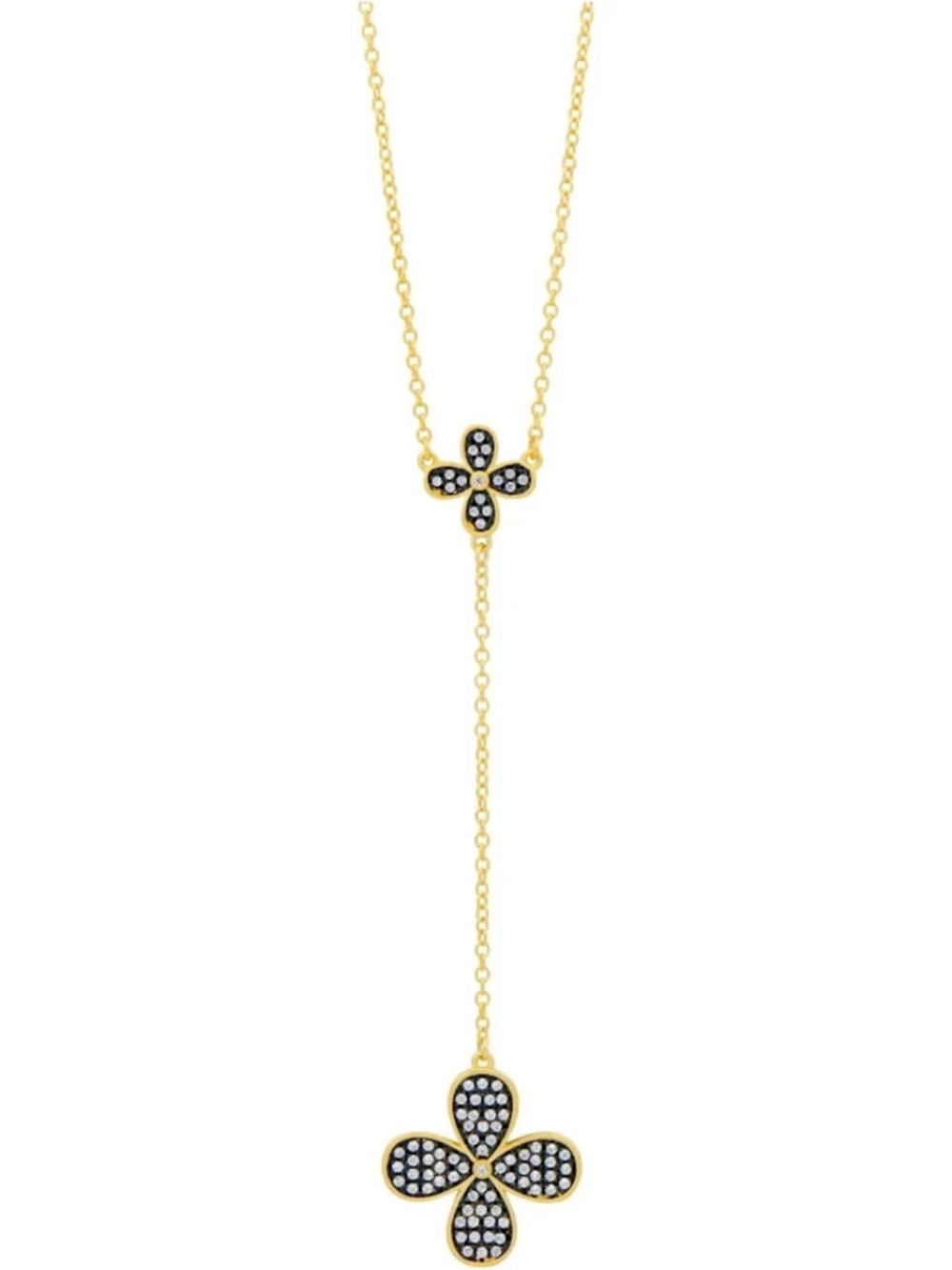 Gold Floral Lariat Necklace with Black and White Accents